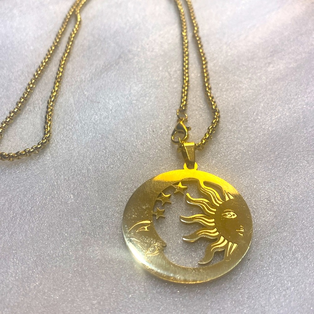 Gold Sun and Moon Pendant Necklace